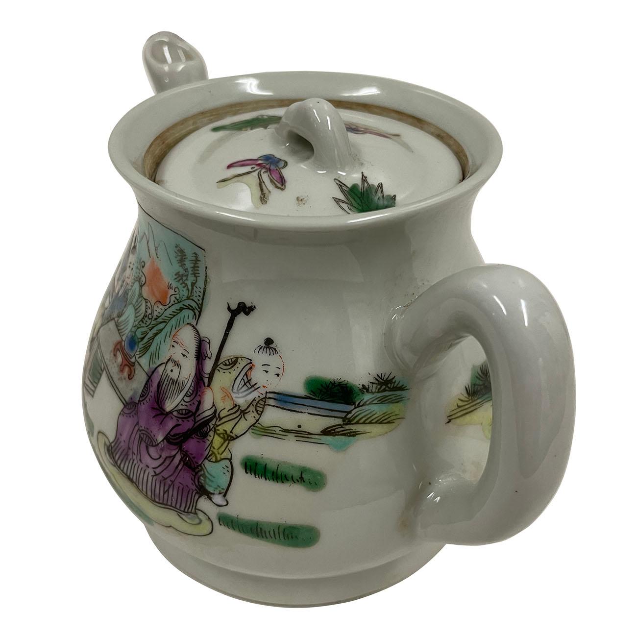 Painted 20th Century Antique Chinese Porcelain Tea Pot For Sale