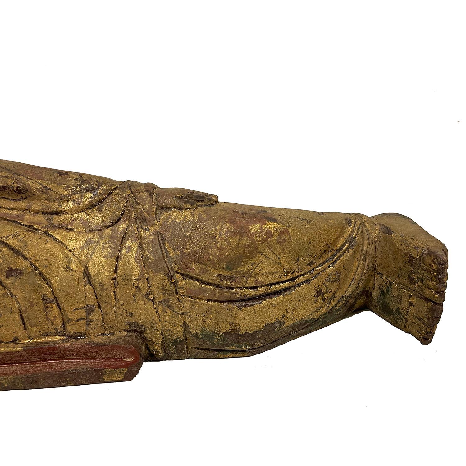 Chinese Export 20th Century Antique Chinese Wooden Carved Reclined Buddha Statue