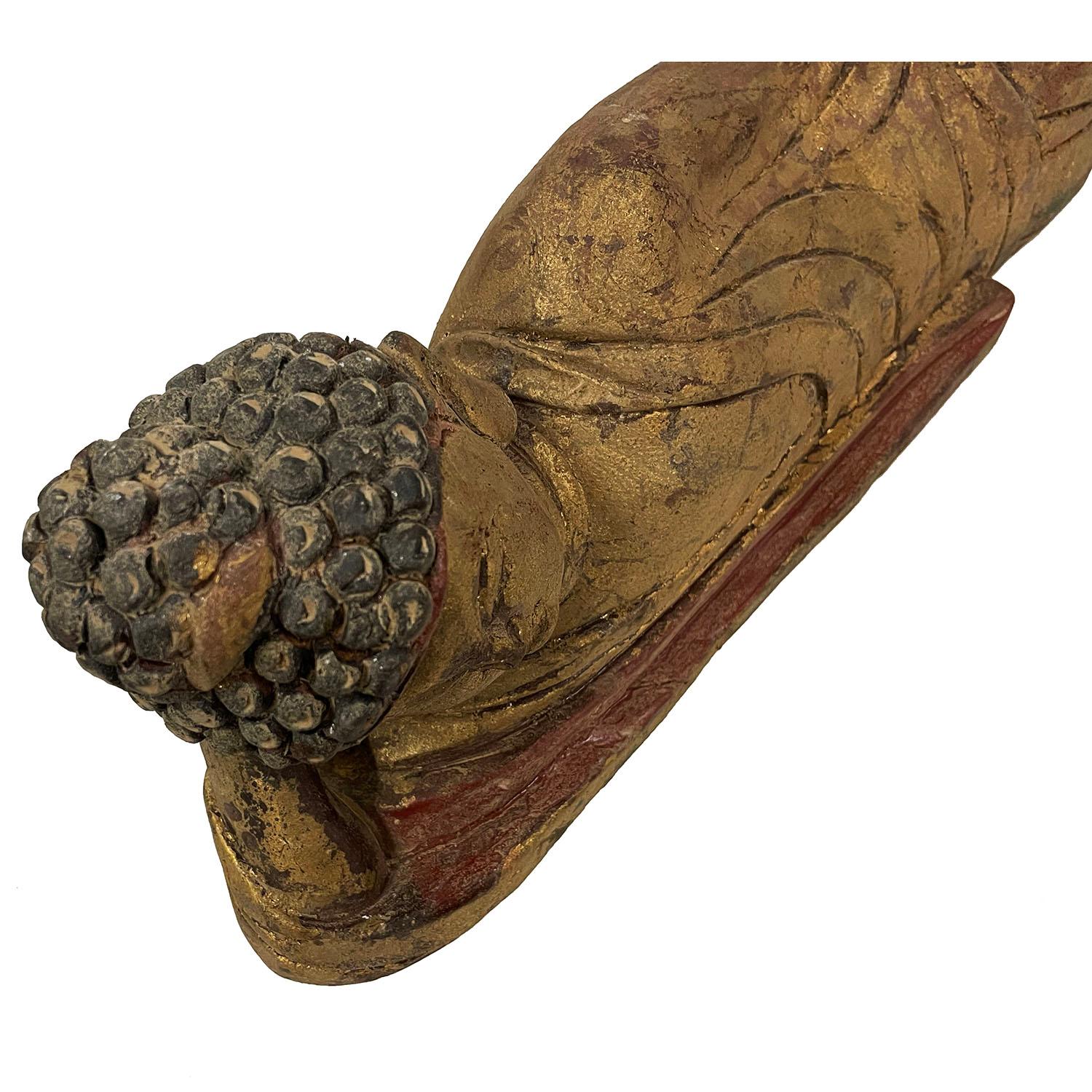 20th Century Antique Chinese Wooden Carved Reclined Buddha Statue 1