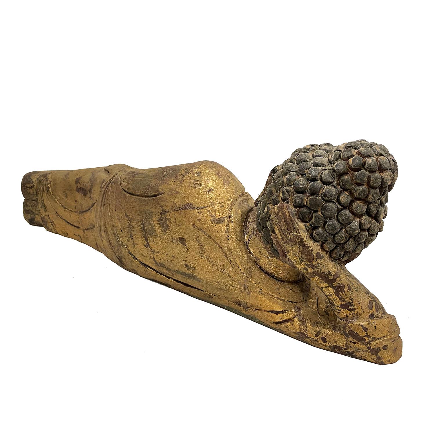 20th Century Antique Chinese Wooden Carved Reclined Buddha Statue 2