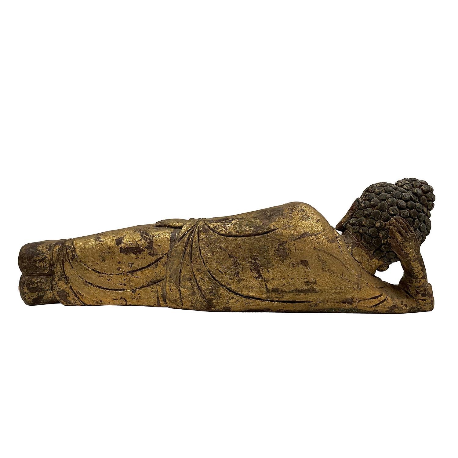 20th Century Antique Chinese Wooden Carved Reclined Buddha Statue 3