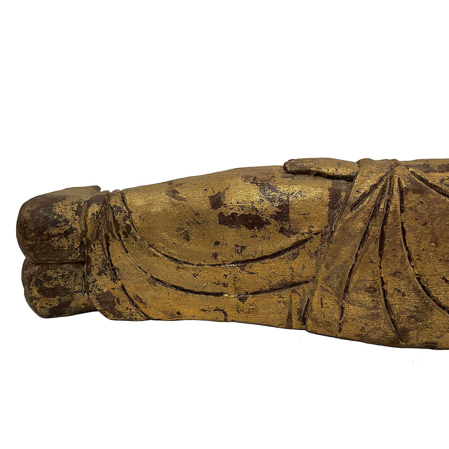 20th Century Antique Chinese Wooden Carved Reclined Buddha Statue 5