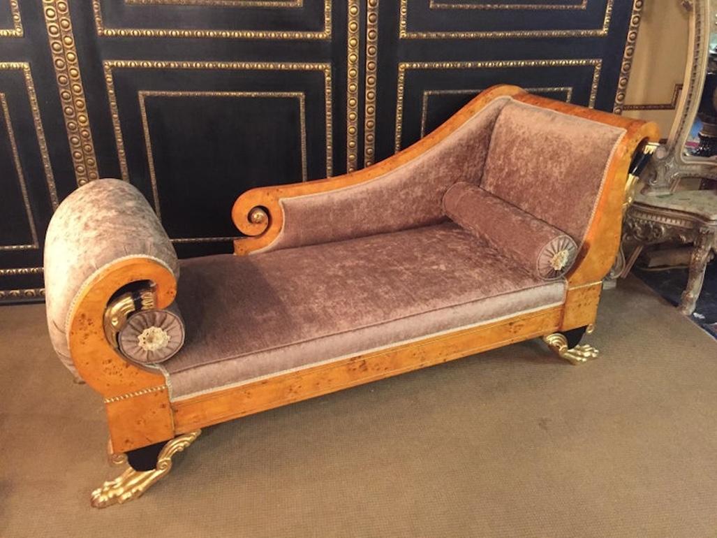 Antico salotto impero del 20° secolo con chaise longue a forma di cigno Birdseye in acero in vendita 9
