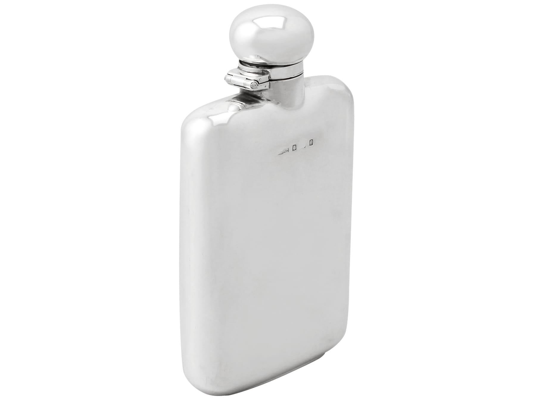 English 20th Century Antique Edwardian Sterling Silver Hip Flask, 1905 For Sale