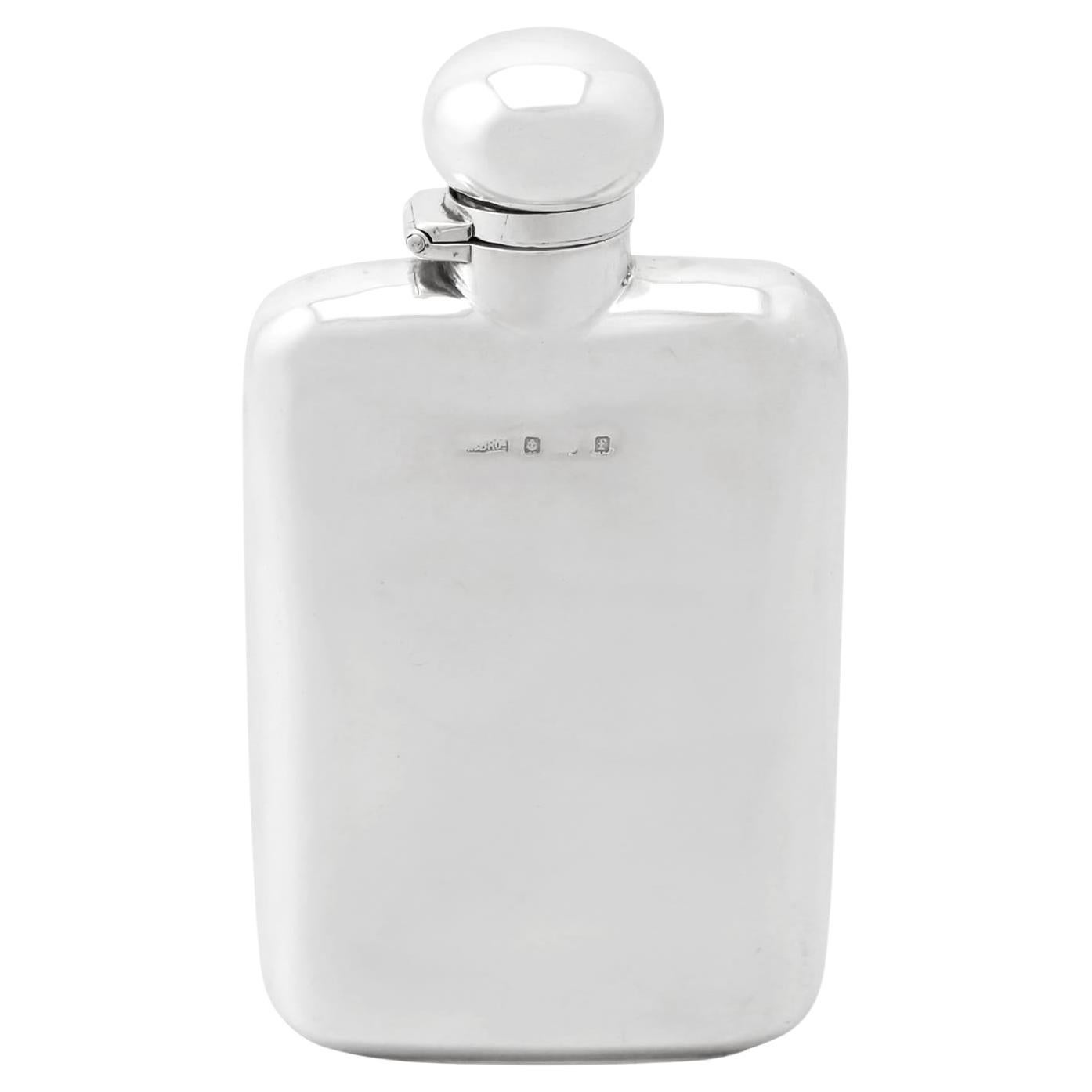 20th Century Antique Edwardian Sterling Silver Hip Flask, 1905 For Sale