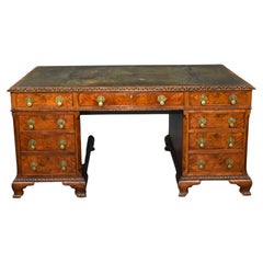 20th Century Antique English Burl Walnut Georgian Style Partners Desk