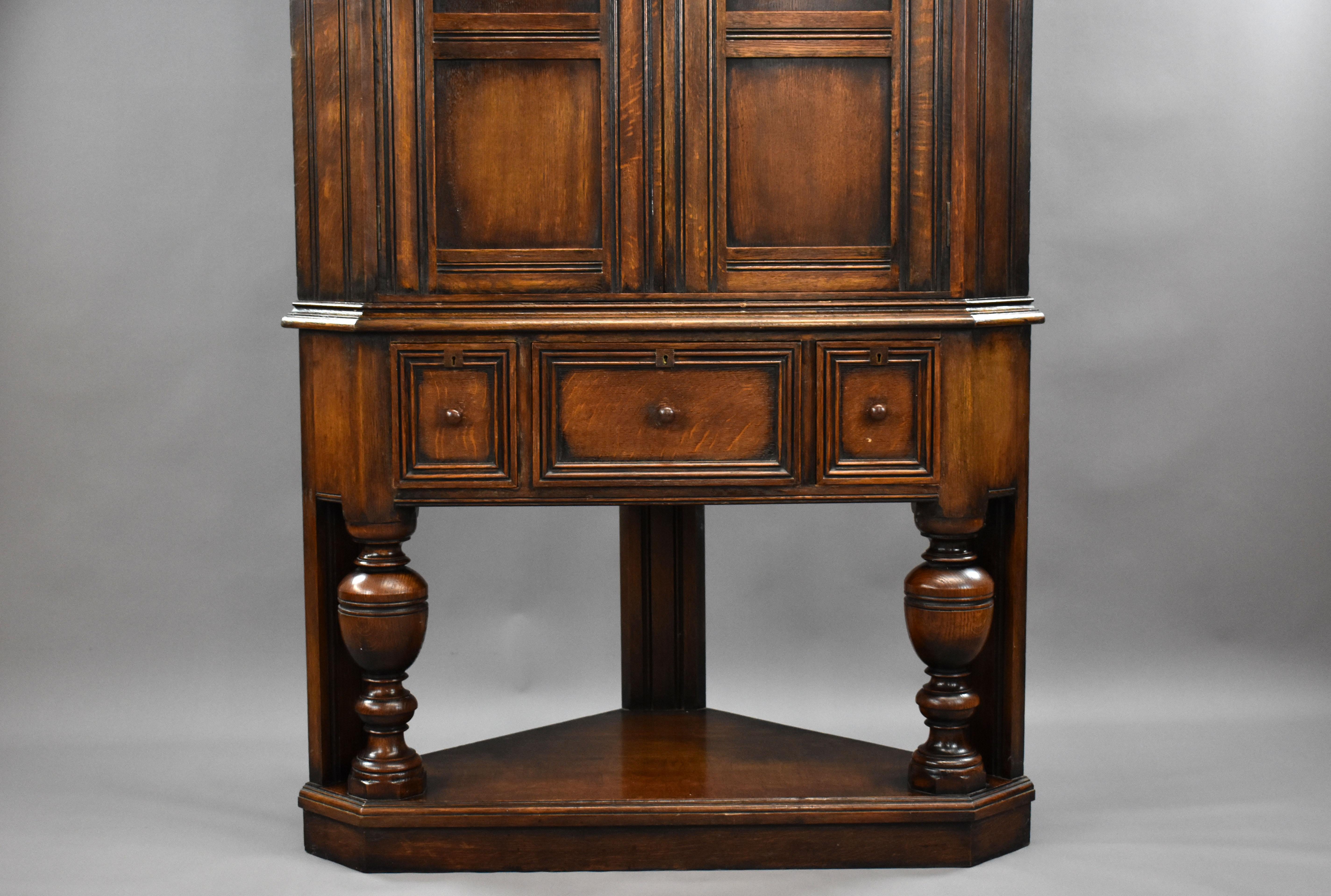 Oak 20th Century Antique English Jacobean Style Corner Cabinet by Liberty & Co.