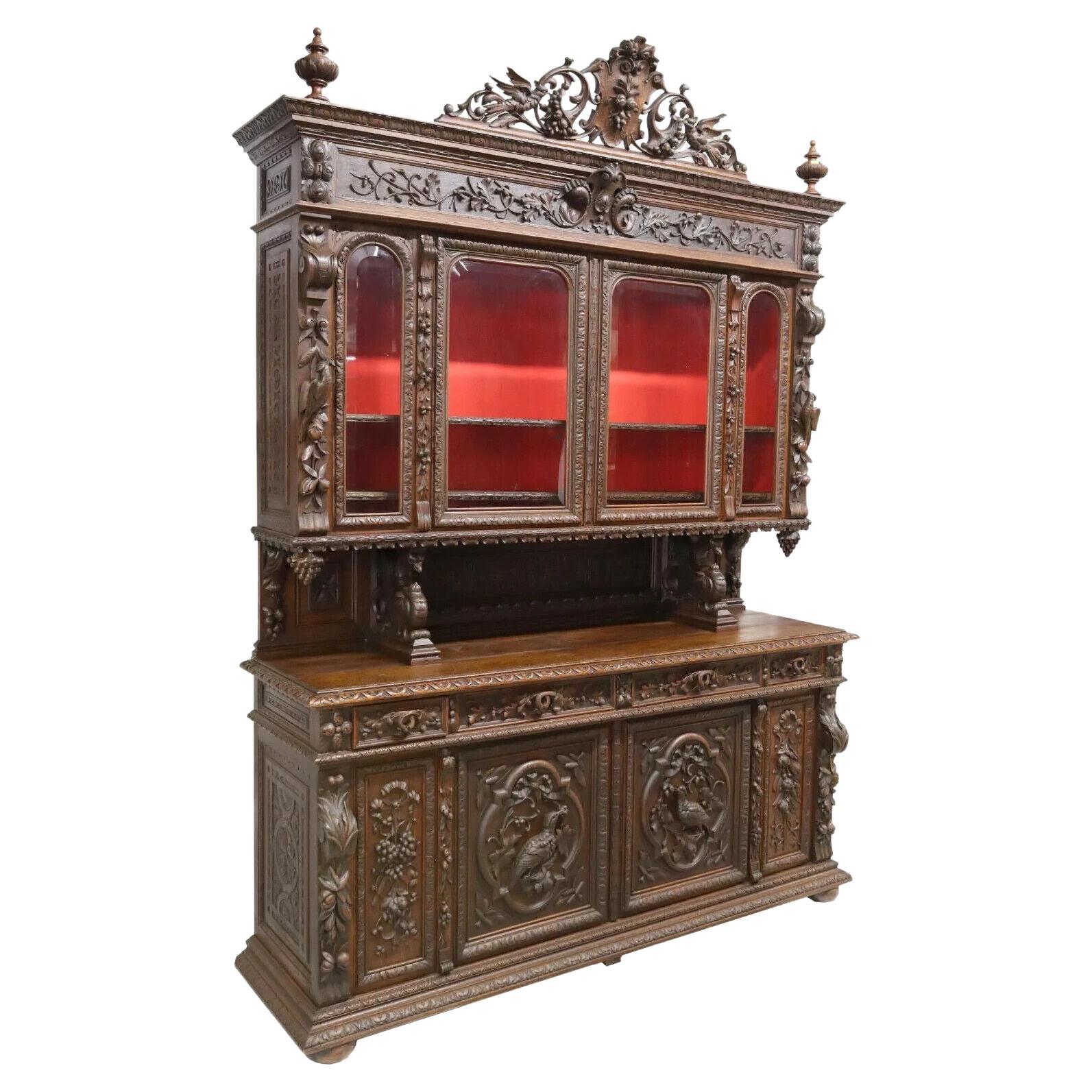 Antique French del XX secolo, stile HENRY, intagliata, in quercia, credenza Hunt!!!