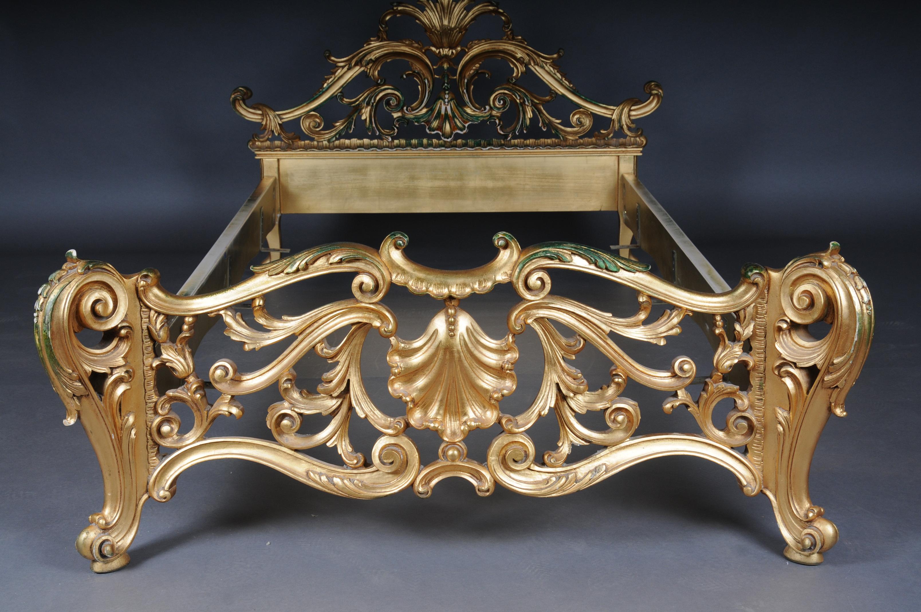 Hand-Carved 20th Century Antique French Louis XV Bed, Gold, Rococo For Sale