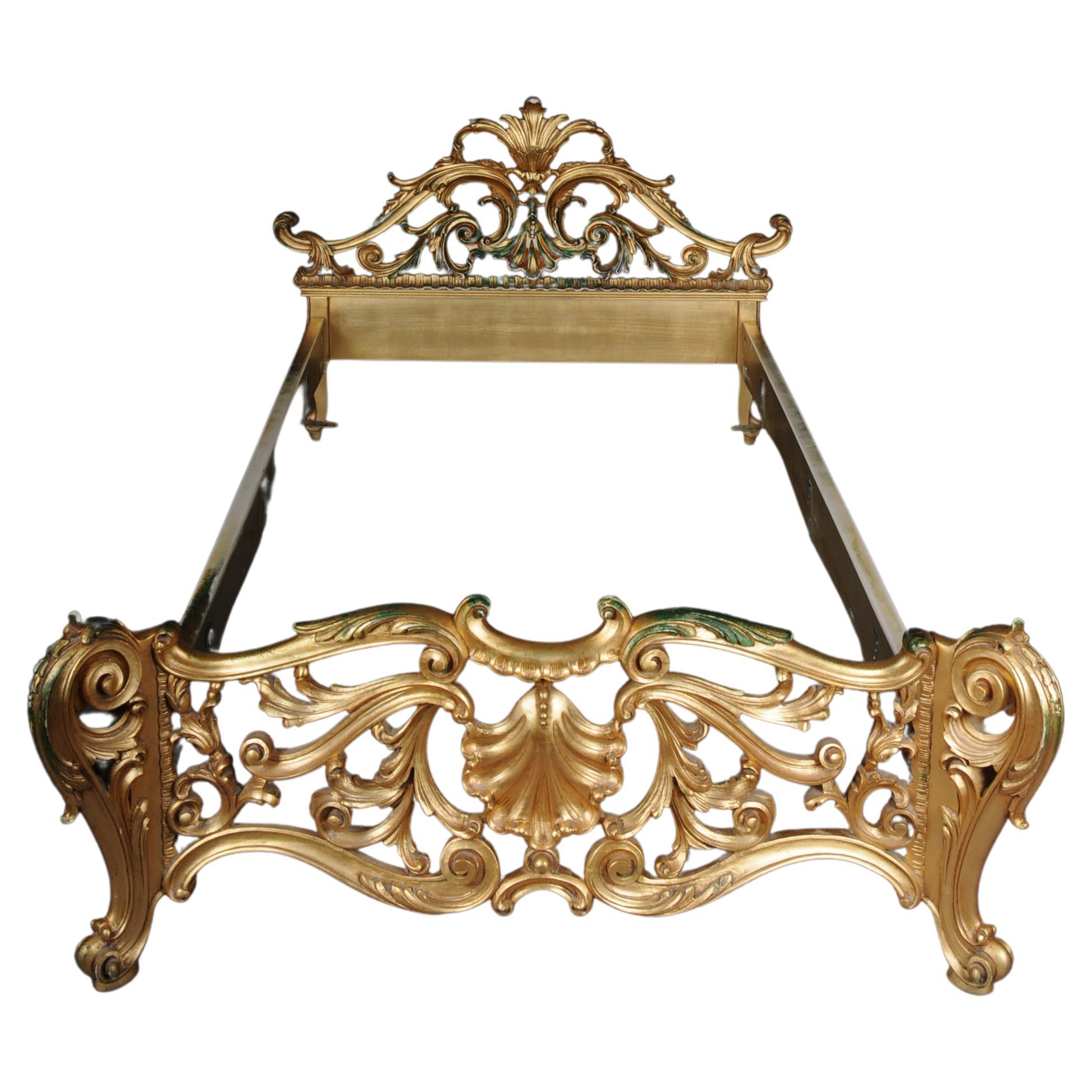 Antikes französisches Louis-XV-Bett des 20. Jahrhunderts, Gold, Rokoko im Angebot
