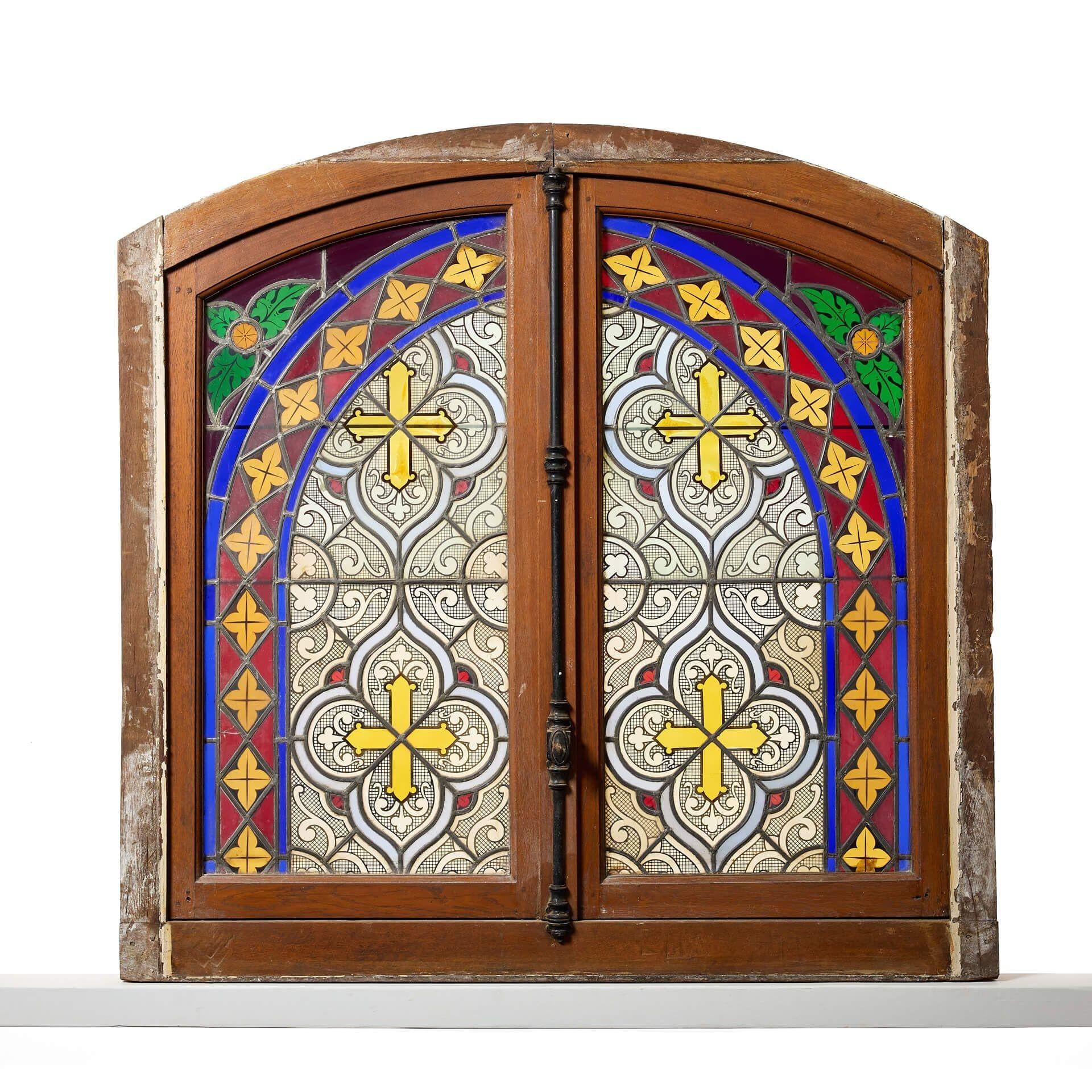 Fenêtre française ancienne du 20e siècle avec vitrail au plomb en vente 4