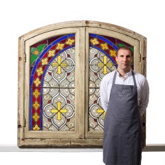 20th Century Antique French Window with Stained Leaded Glass