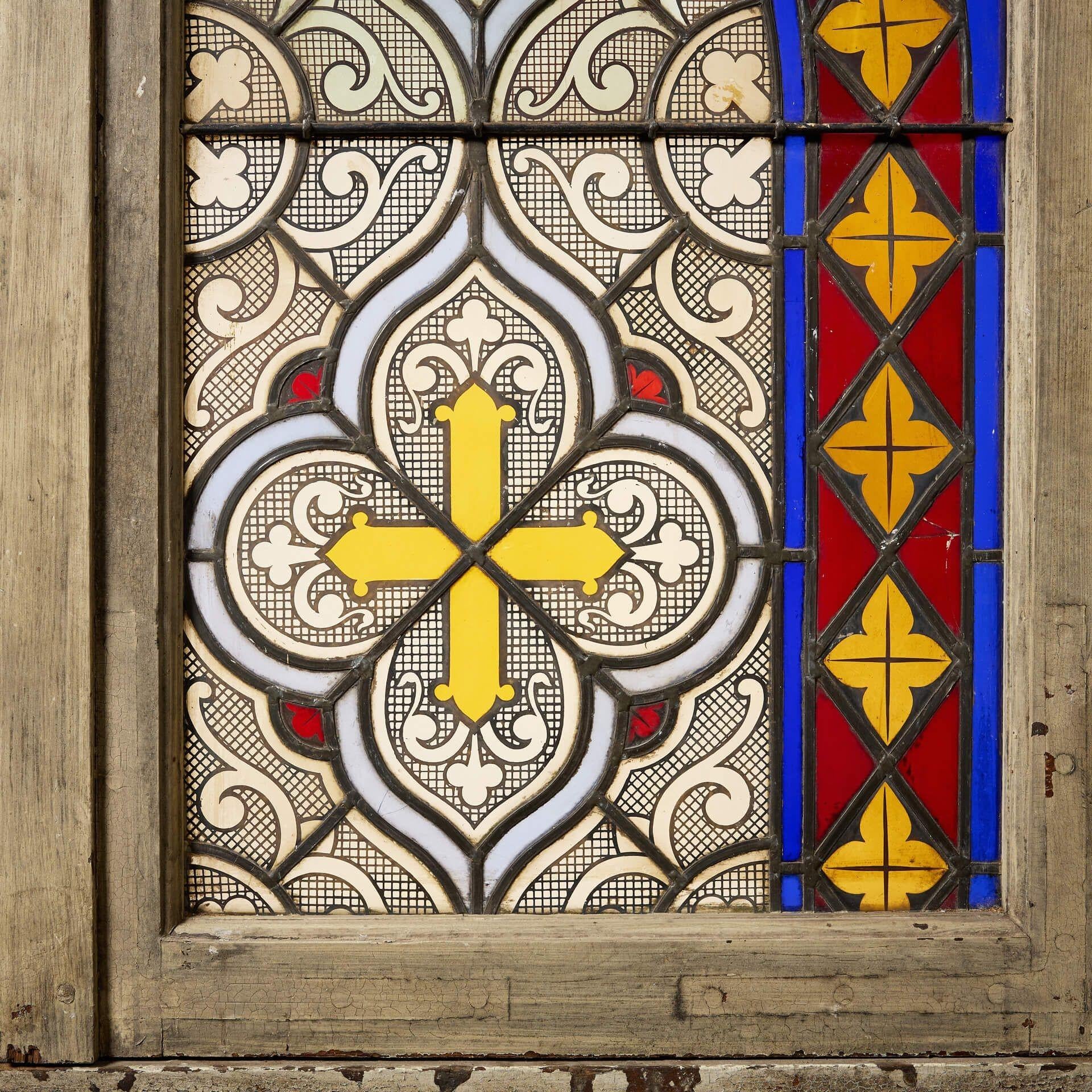 Fenêtre française ancienne du 20e siècle avec vitrail au plomb en vente 2