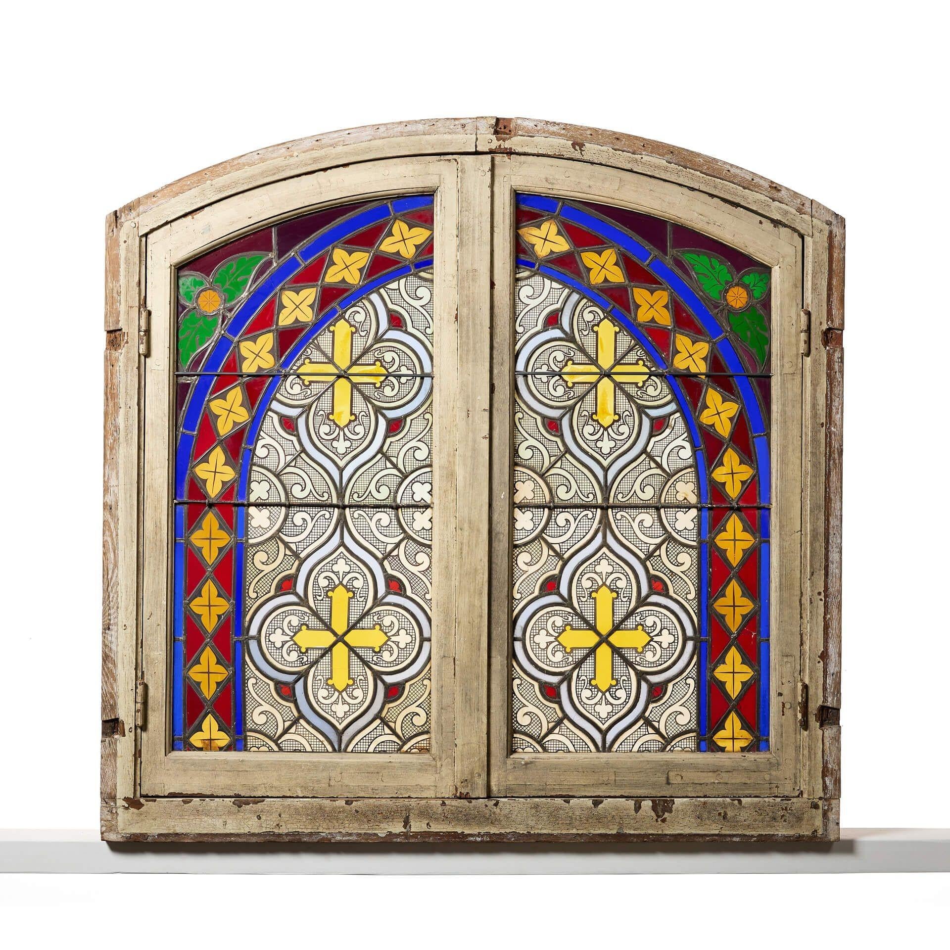 Fenêtre française ancienne du 20e siècle avec vitrail au plomb en vente 3