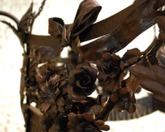 20th Century Antique French Wrought Iron Chandelier with Leafs and Flowers