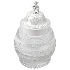 20th Century Antique George V 1915 Sterling Silver and Cut Glass Tea Caddy