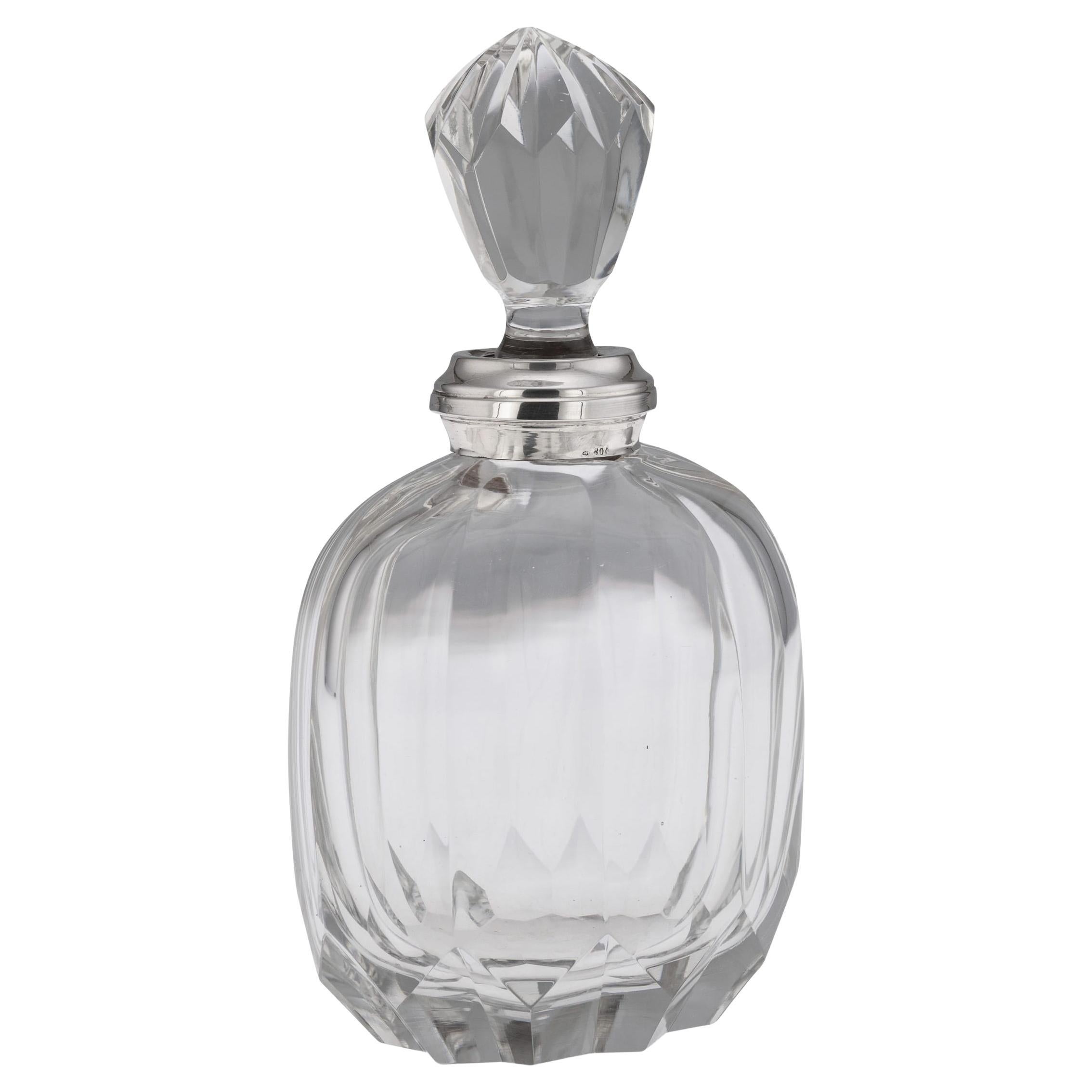 20th Century Antique German Silver Cut Glass Decanter, Rippled Design For Sale