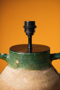 20th-Century Turkish Olive Jar Table Lamp with Green Glaze Terracotta Vessel