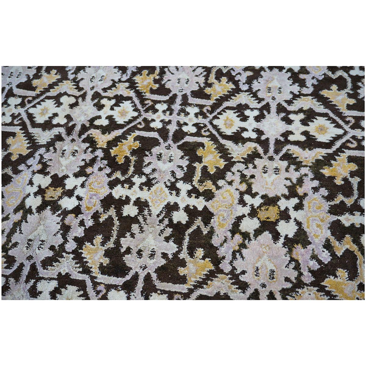 20th Century Antique Indian Agra 12x14 Brown & Ivory Handmade Area Rug For Sale 1