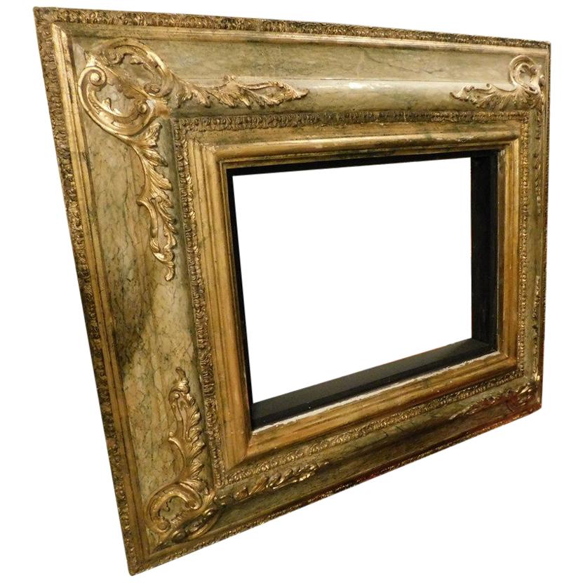 20th Century Antique Lacquered Frame with Gold Decorations
