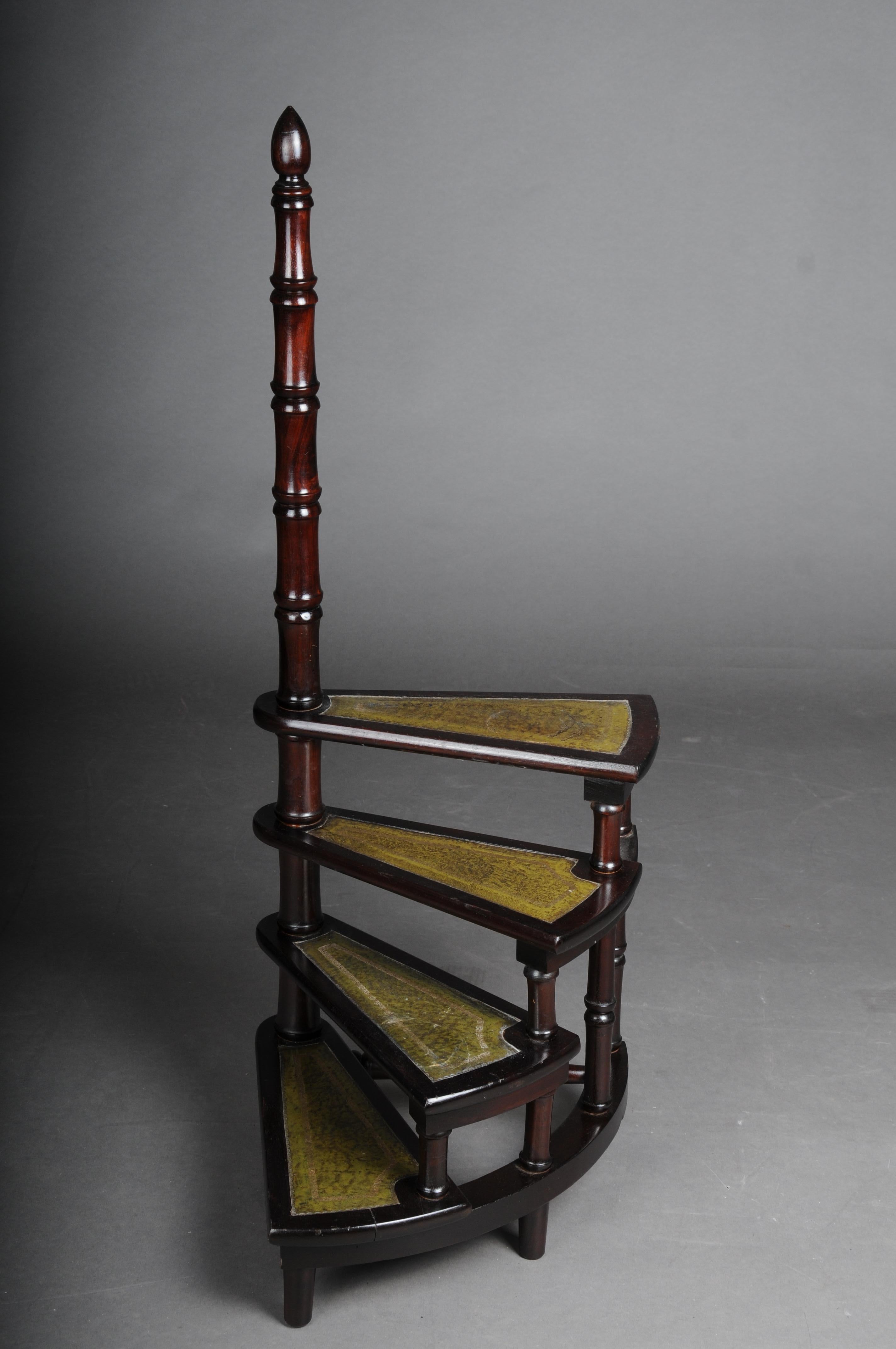 Leather 20th Century Antique Library Ladder/Step Ladder, Dark Mahogany England