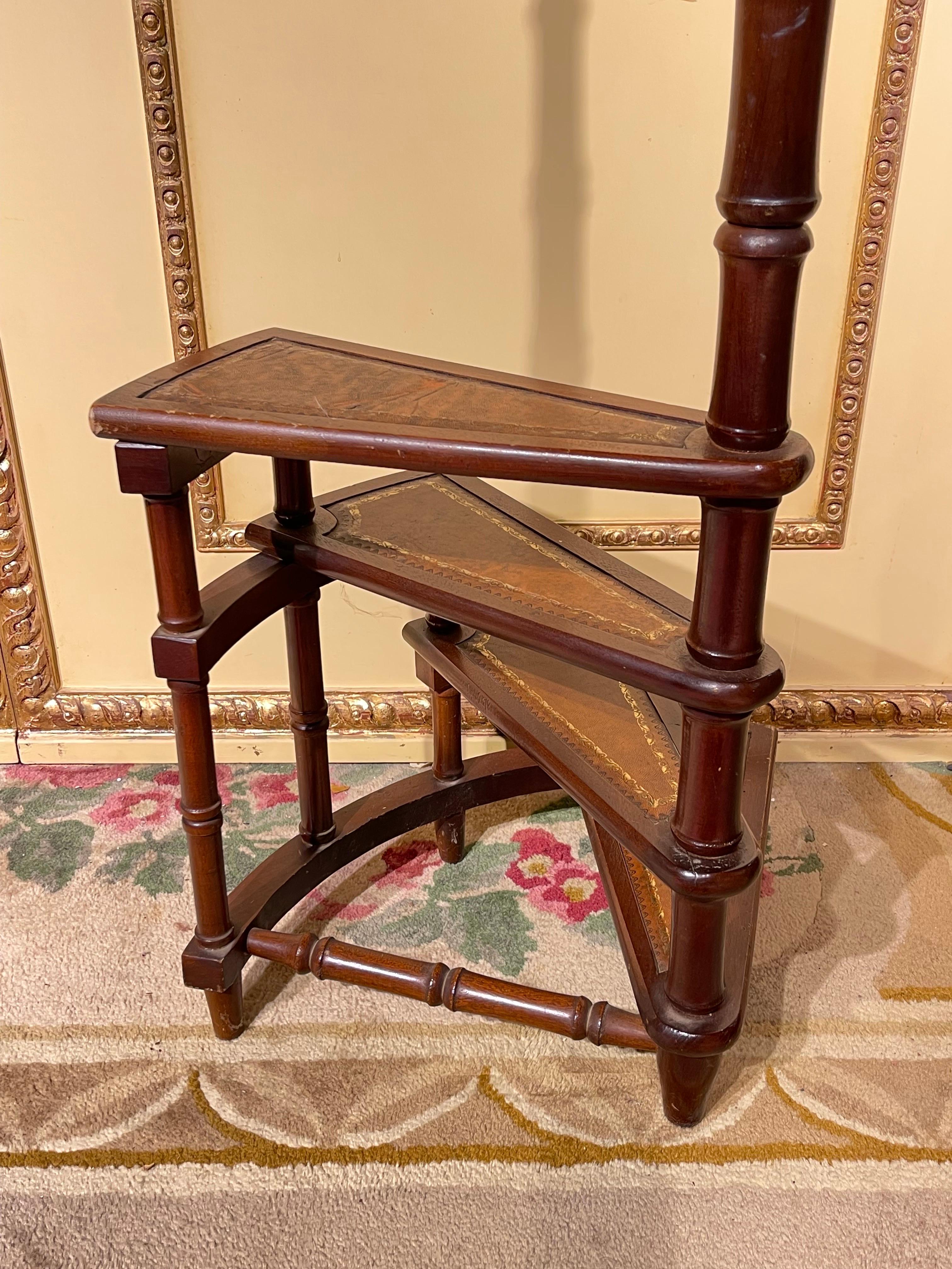 English 20th Century Antique Library Ladder / Step Ladder, Mahogany England