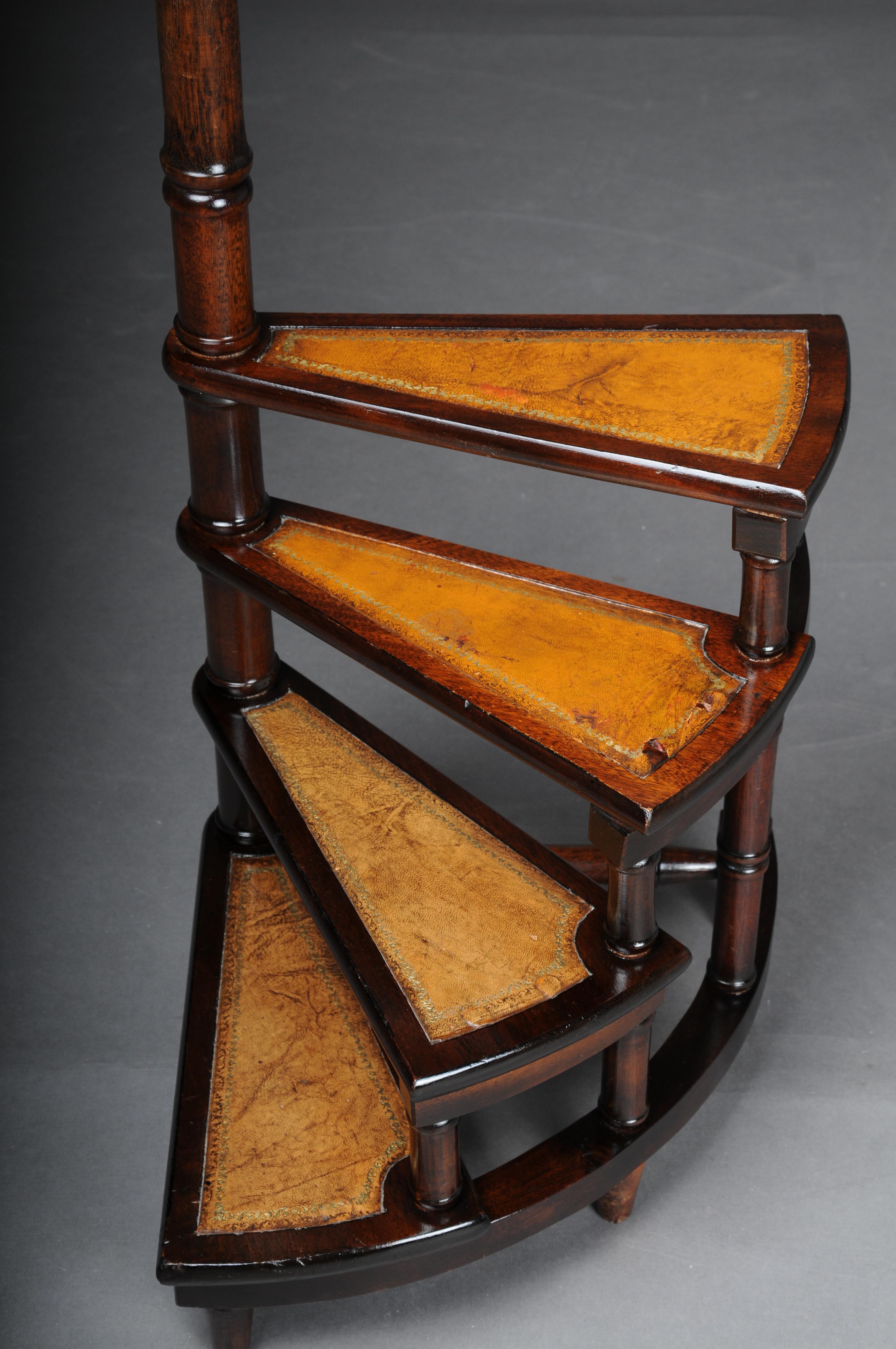 Leather 20th Century Antique Library Ladder / Step Ladder, Mahogany England