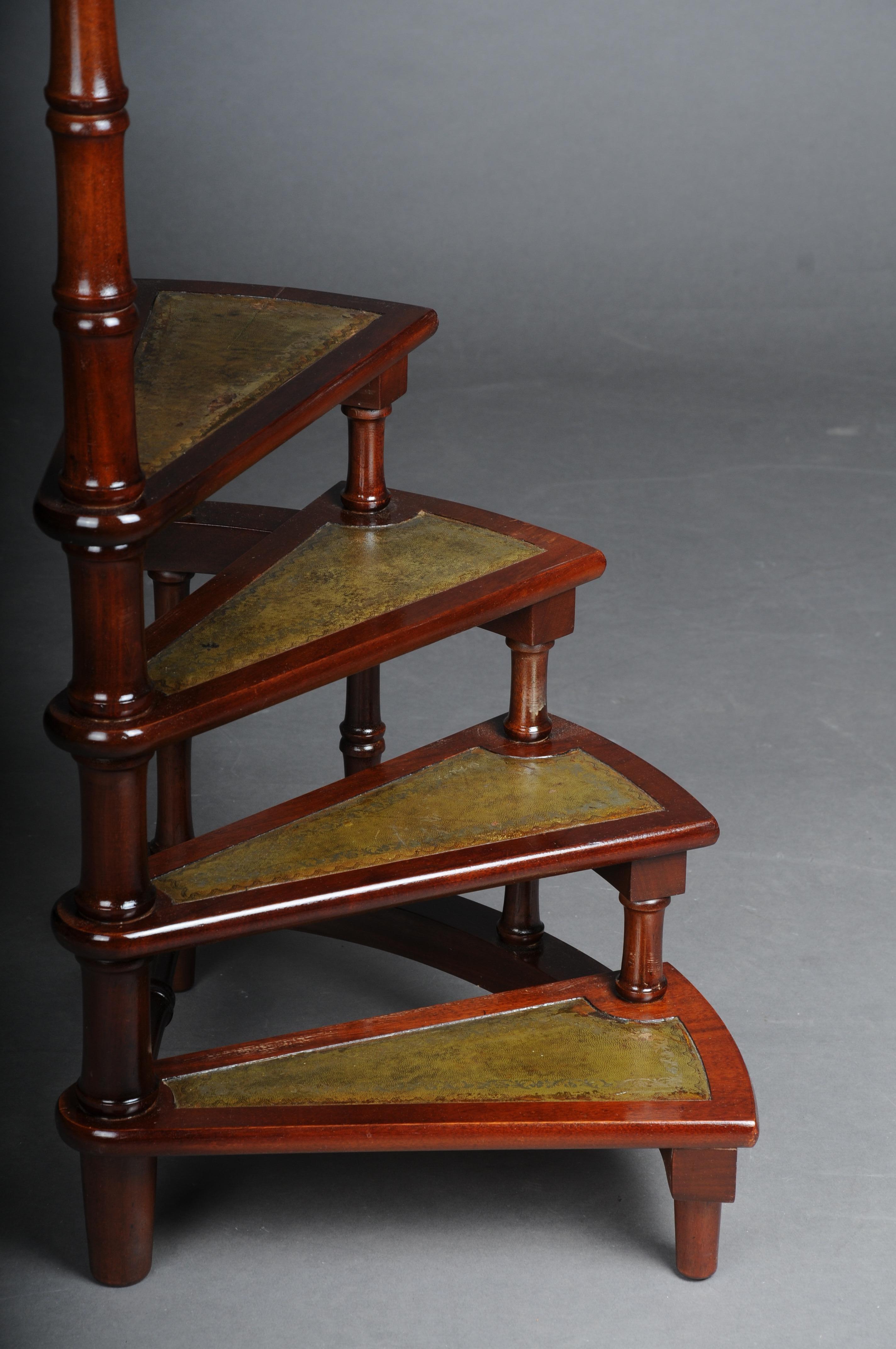 Leather 20th Century Antique Library Ladder/Step Ladder, Mahogany England