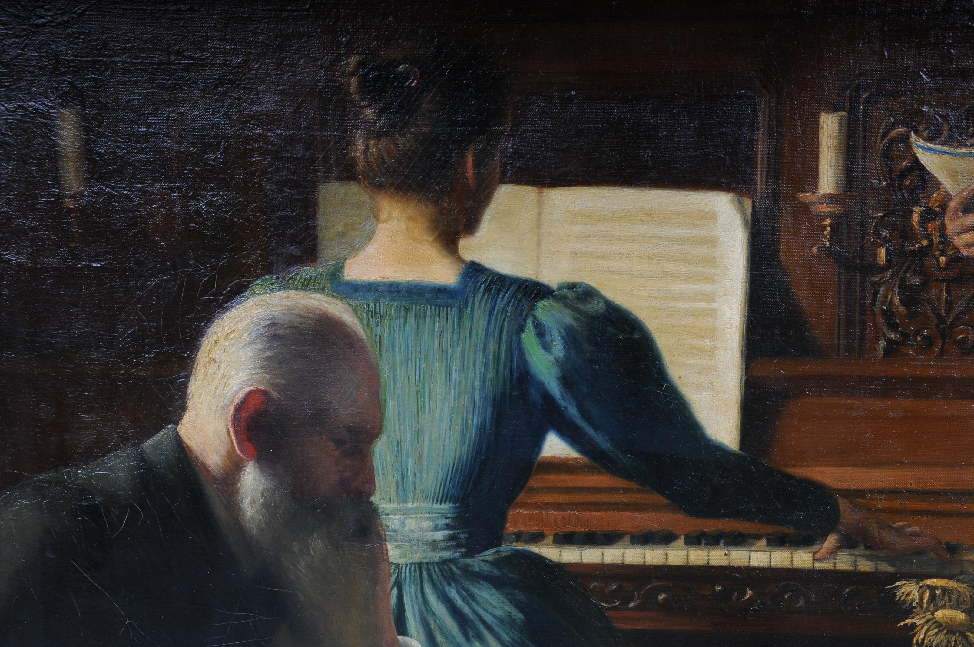 20th Century Antique Musical Oil Painting Carl Friedrich Koch For Sale 2