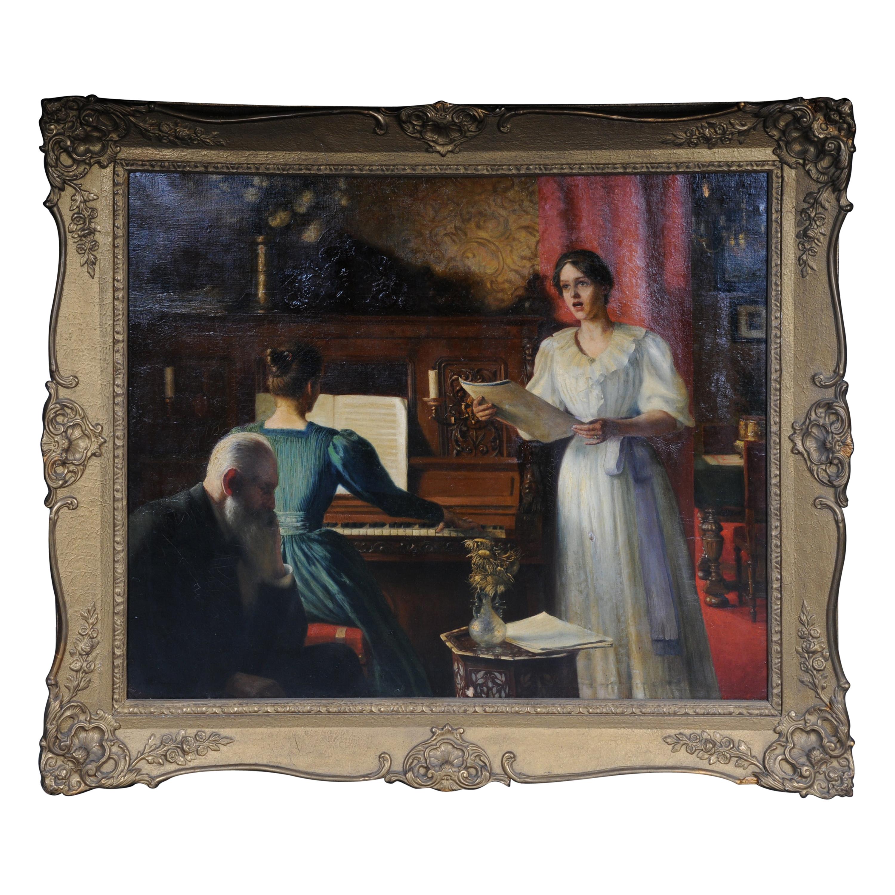 20th Century Antique Musical Oil Painting Carl Friedrich Koch For Sale