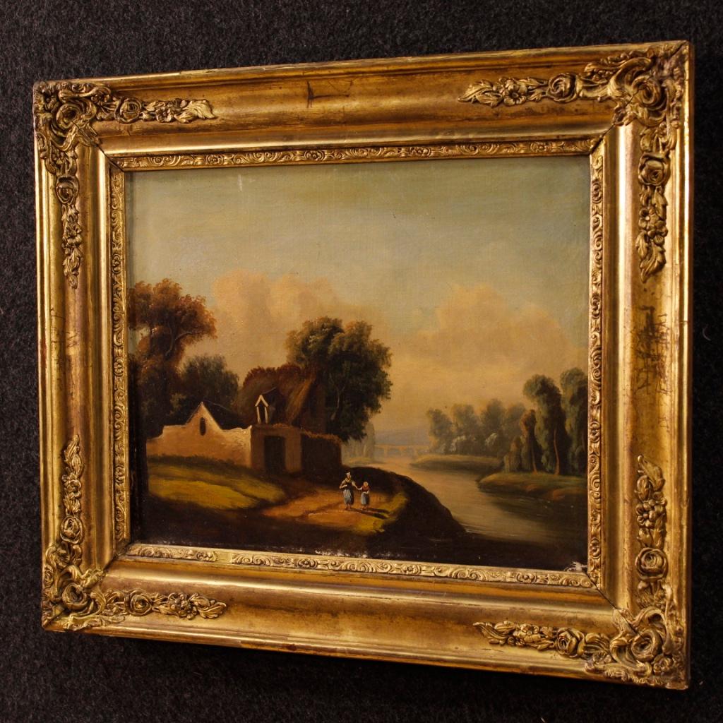 20th Century Antique Oil on Canvas French Painting with Landscape and Characters 3