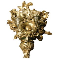 20th Century Antique Pair of Appliques, Gilded Wood with 2 Lamps, Wall Lamp