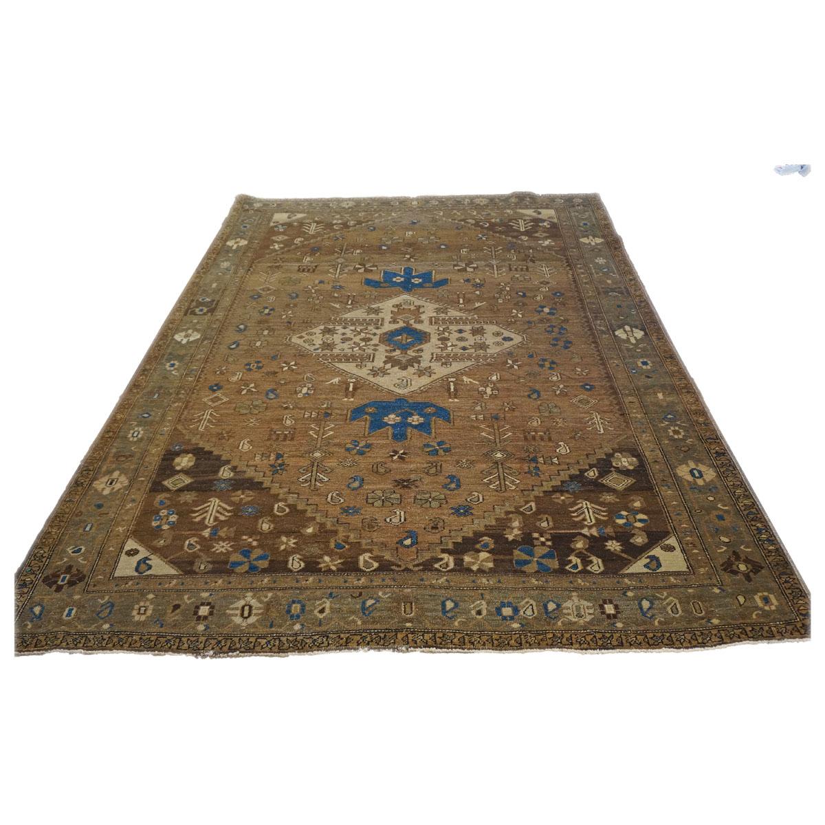 Hand-Woven 20th Century Antique Persian Heriz 7x9 Brown Handmade Area Rug For Sale