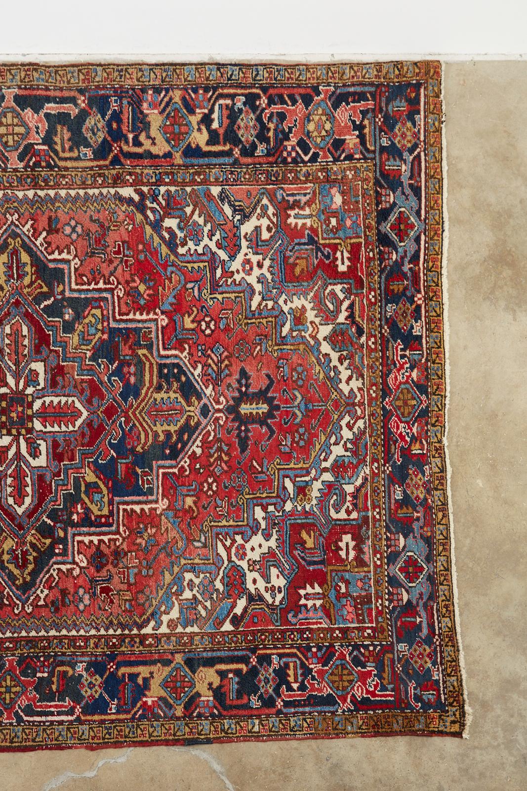 Hand-Knotted 20th Century Antique Persian Heriz Carpet