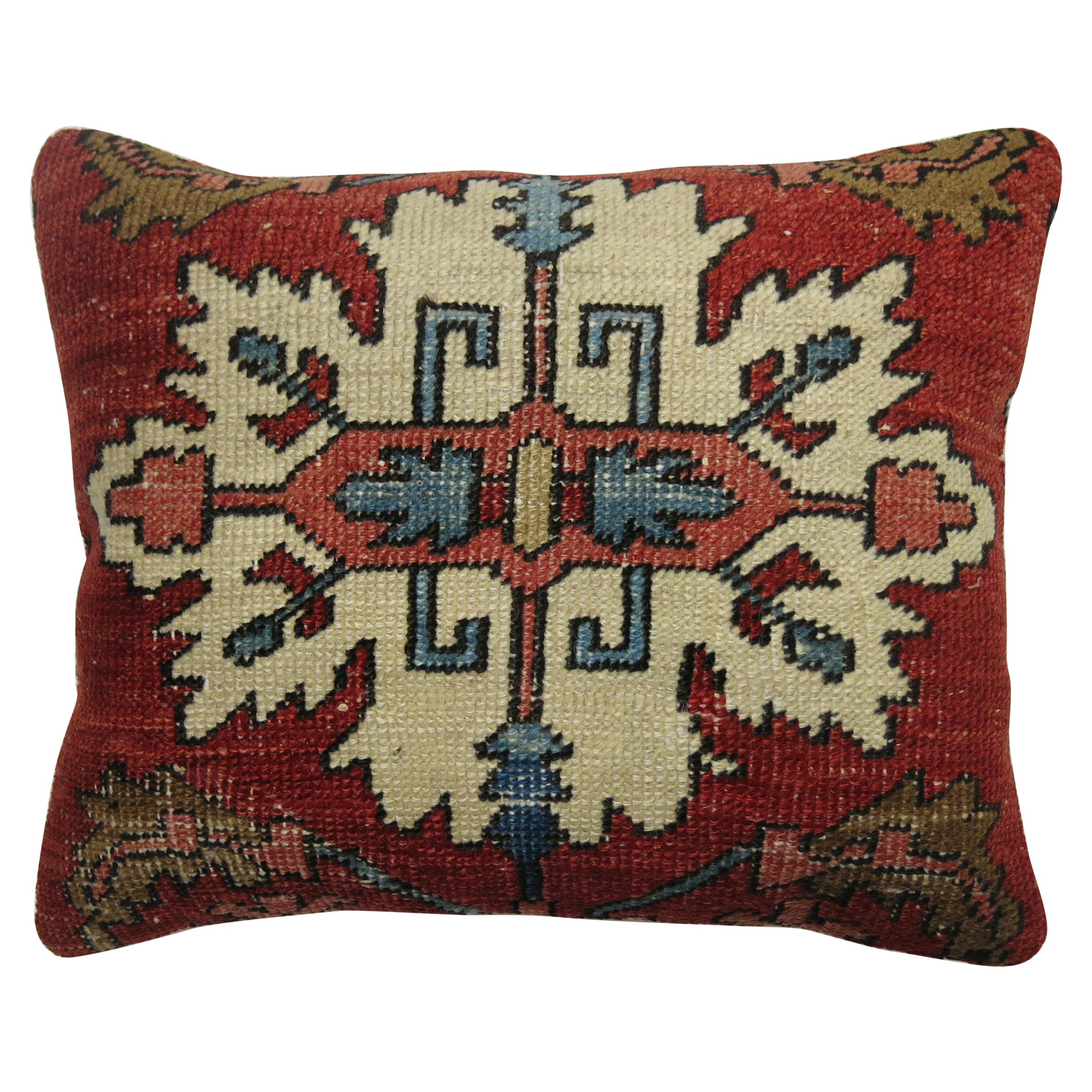 20th Century Antique Persian Heriz Serapi Lumbar Wool Rug Pillow