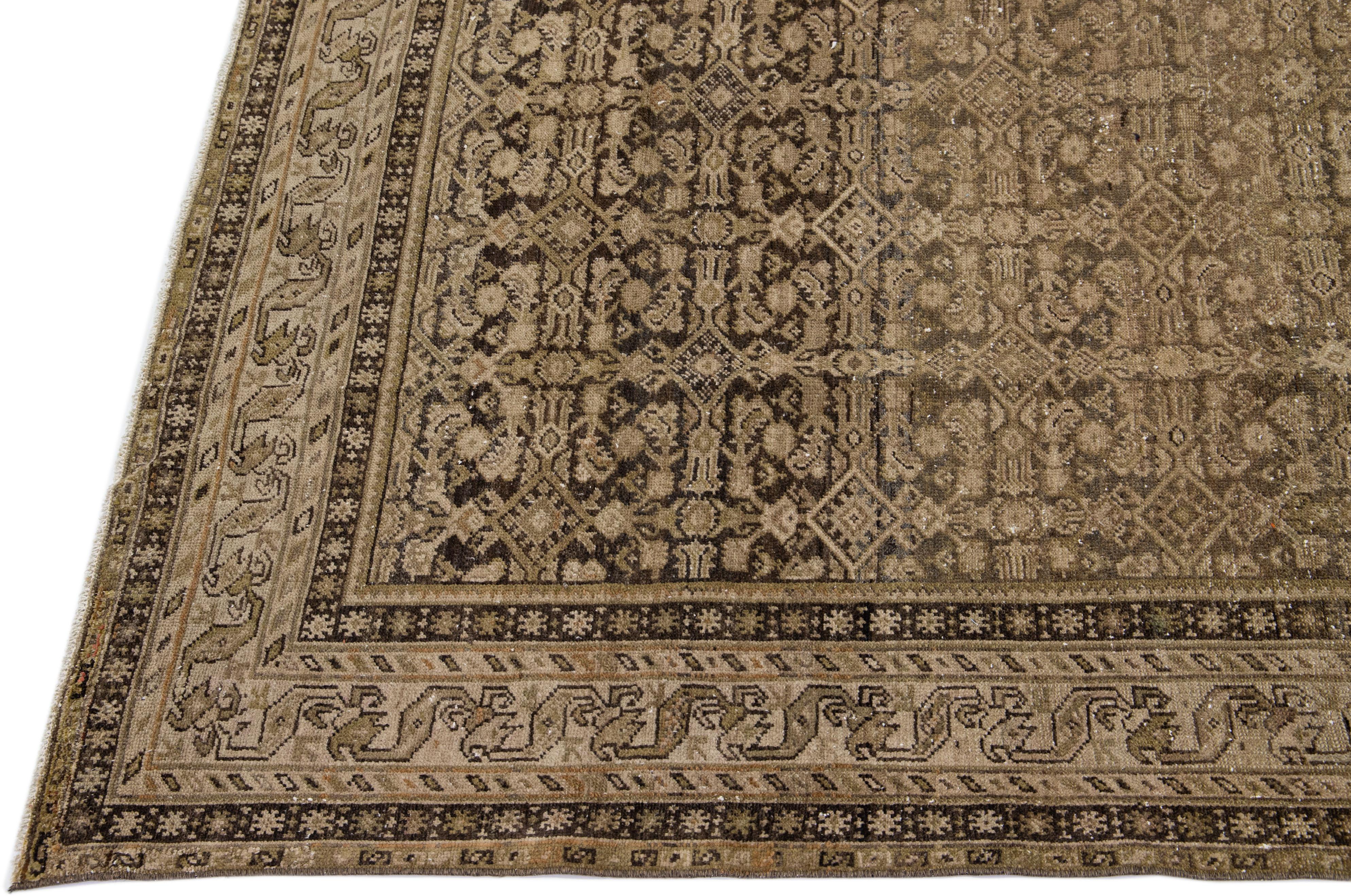 20th Century Antique Persian Malayer Handmade Allover Motif Tan Wool Rug In Good Condition For Sale In Norwalk, CT