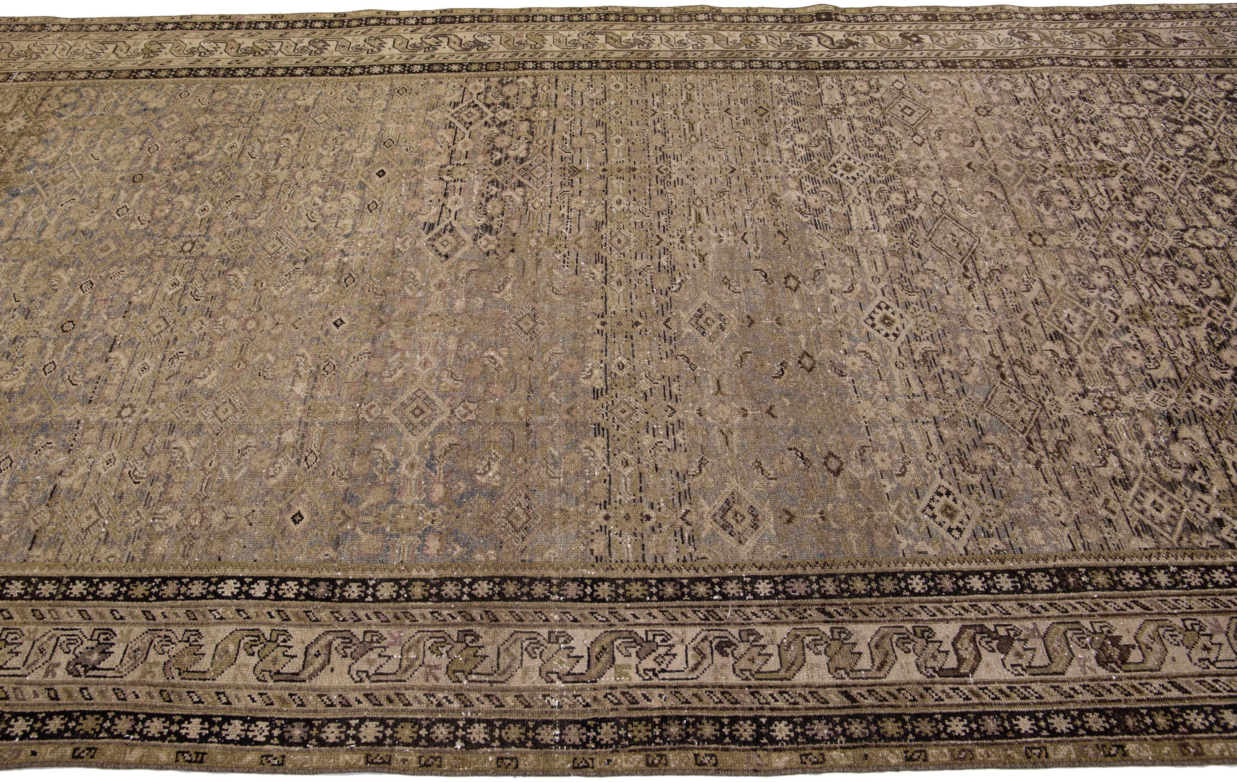 20th Century Antique Persian Malayer Handmade Allover Motif Tan Wool Rug For Sale 1