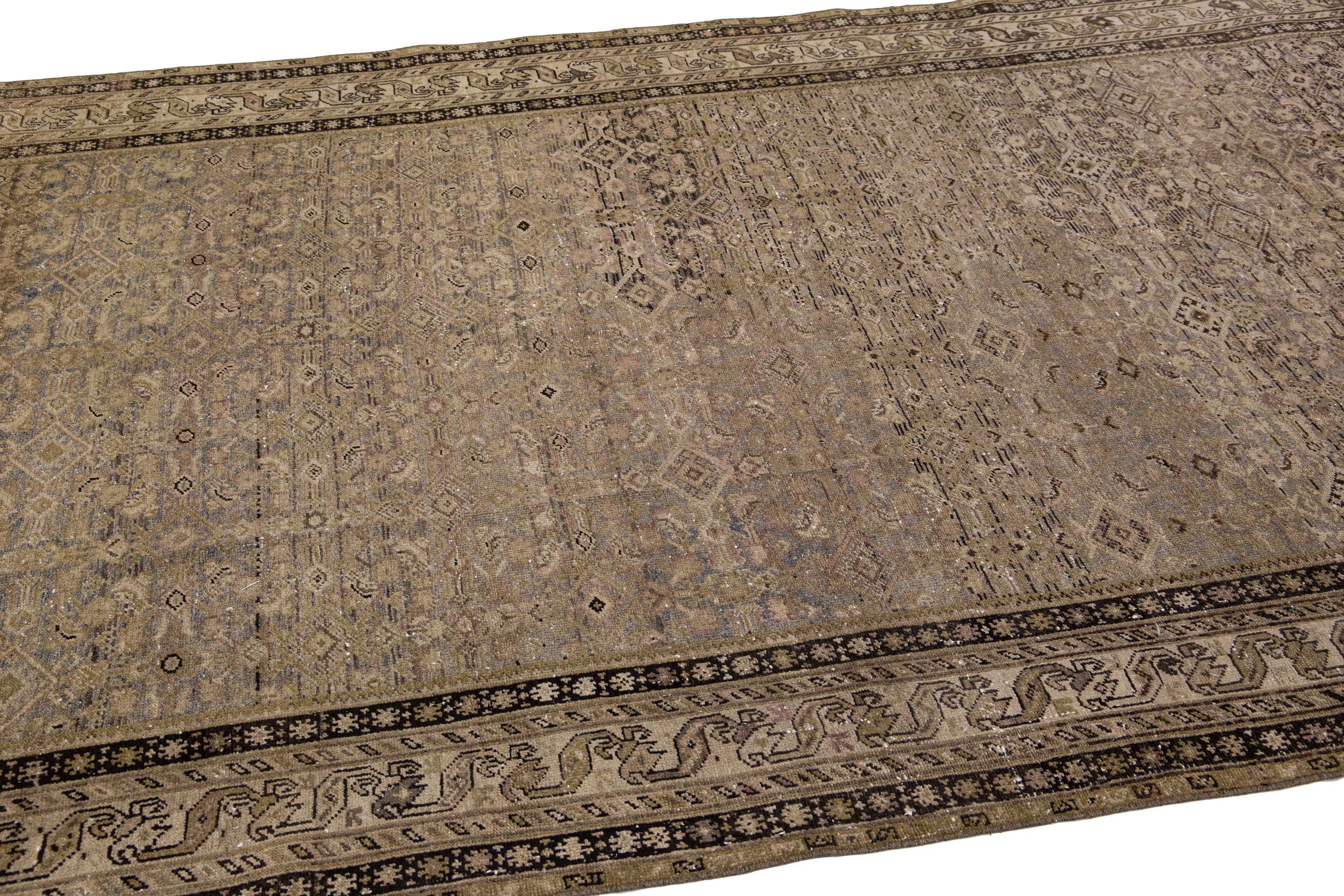 20th Century Antique Persian Malayer Handmade Allover Motif Tan Wool Rug For Sale 2