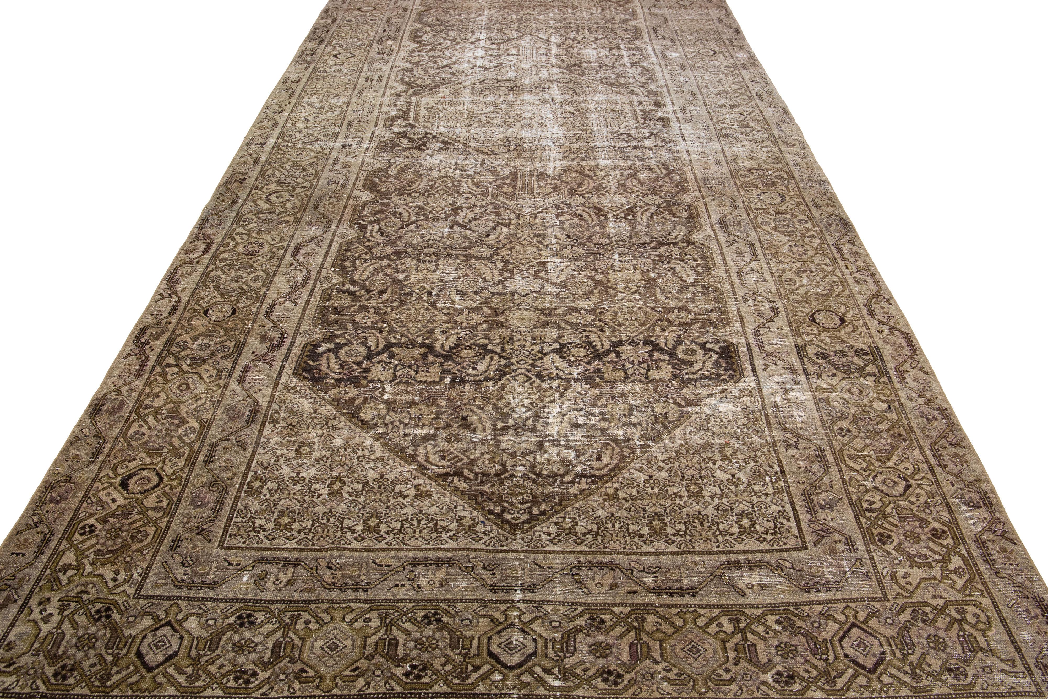 Hand-Knotted 20th Century Antique Persian Malayer Handmade Medallion Brown Wool Rug For Sale