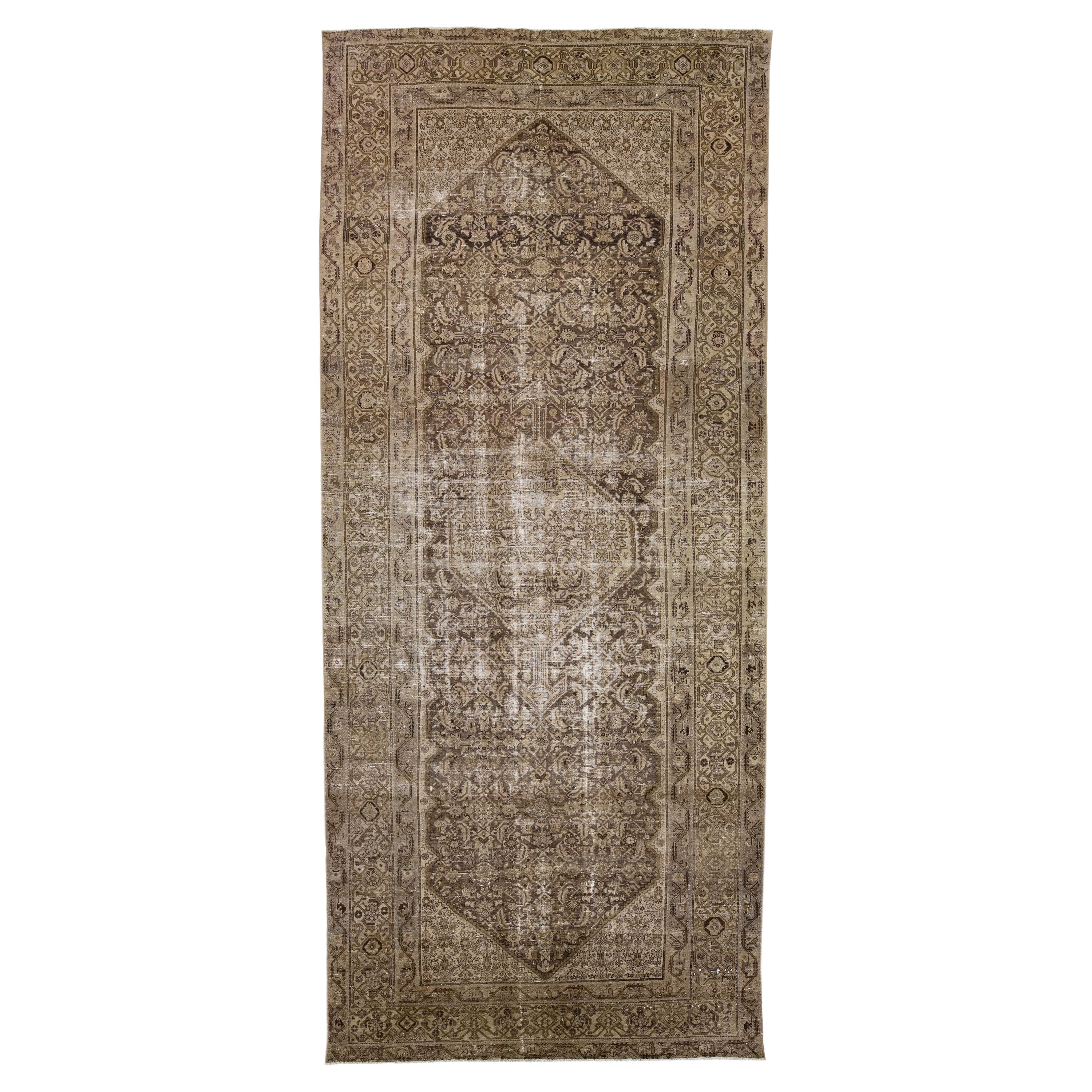 20ème siècle Antiquité Perse Malayer Handmade Medallion Brown Wool Rug
