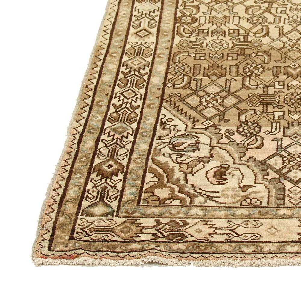 20th Century Antique Persian Malayer Runner Rug with Gray & Brown Floral Motifs In Excellent Condition For Sale In Dallas, TX