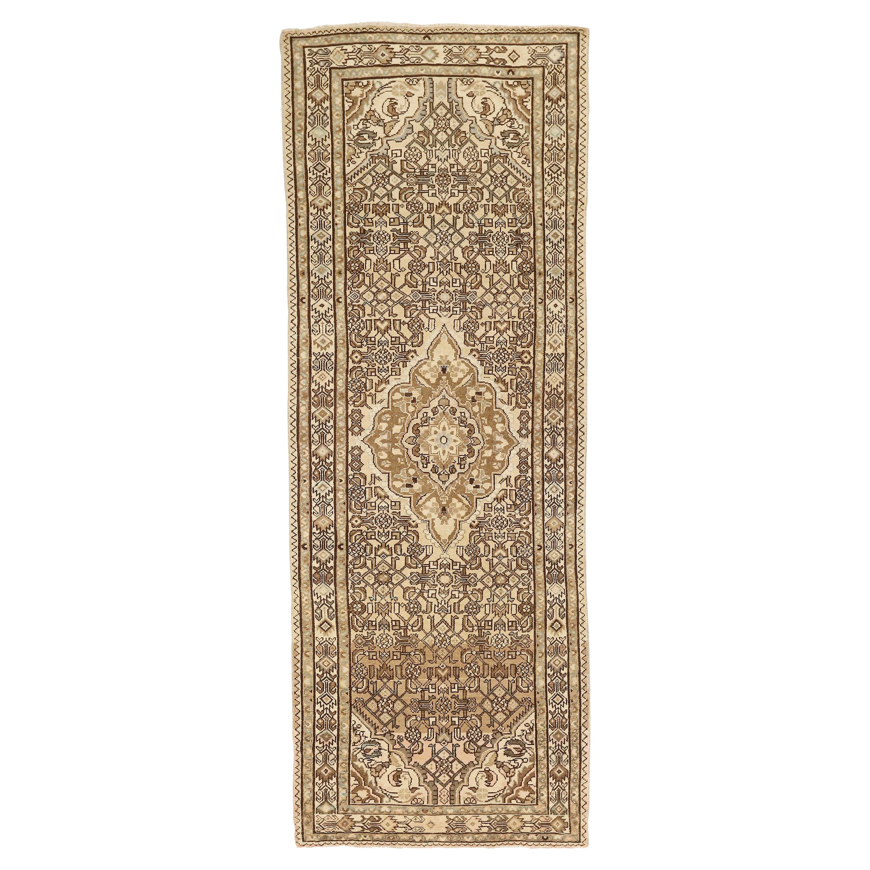 20th Century Antique Persian Malayer Runner Rug with Gray & Brown Floral Motifs For Sale