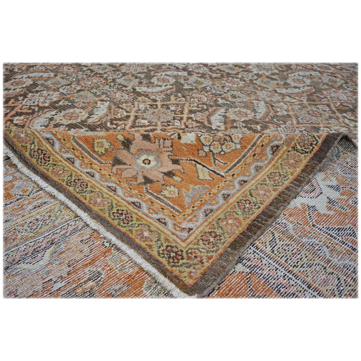 20th Century Antique Persian Sultanabad 10x14 Brown & Rust Handmade Area Rug For Sale 6