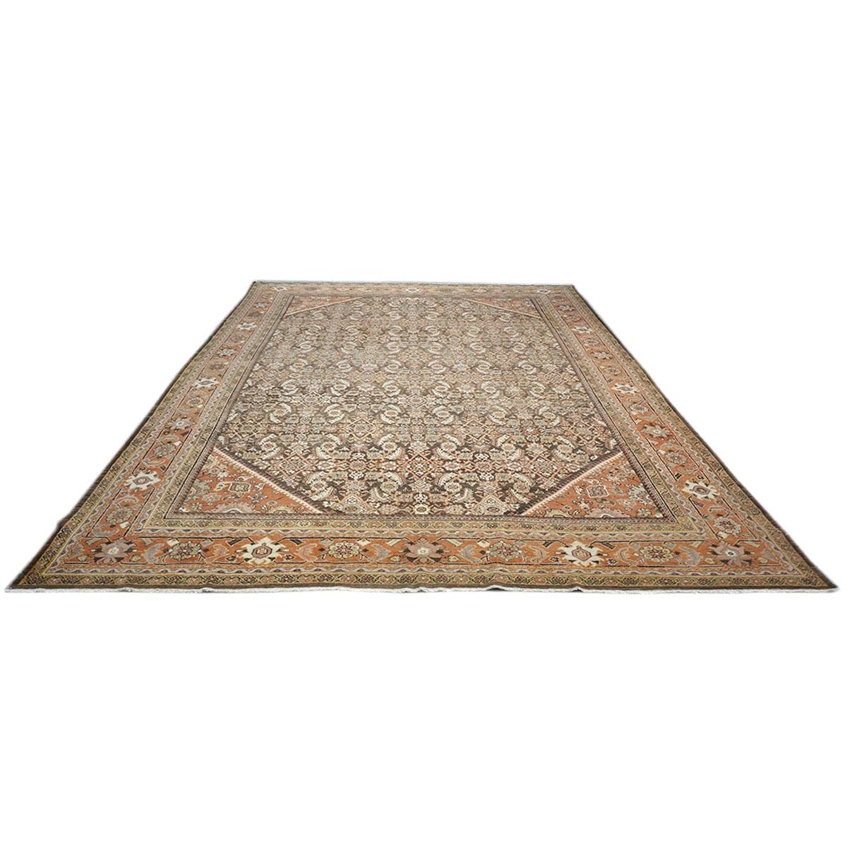 Antiker persischer Sultanabad 10x14 Braun & Rost handgefertigter Teppich aus dem 20. Jahrhundert im Zustand „Gut“ im Angebot in Houston, TX