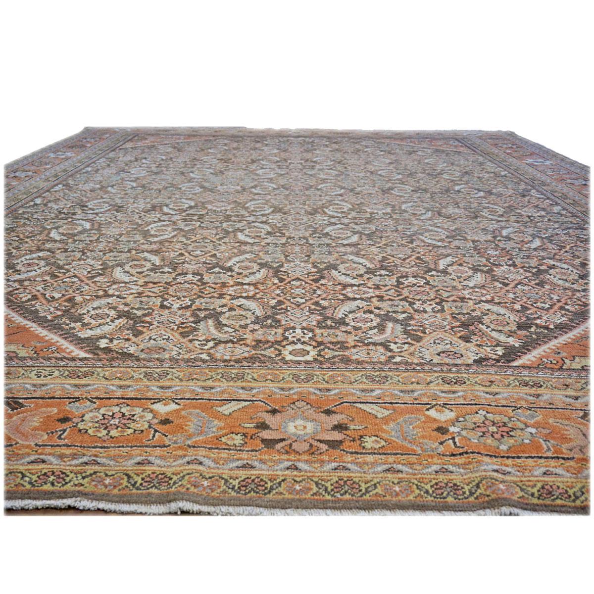 Début du 20ème siècle Tapis persan ancien Sultanabad 10x14 marron et rouille fait à la main du 20ème siècle en vente