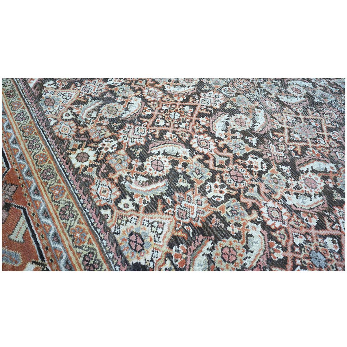 20th Century Antique Persian Sultanabad 10x14 Brown & Rust Handmade Area Rug For Sale 3