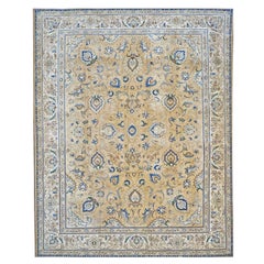 20th Century Used Persian Tabriz 10x12 Tan, Ivory, & Blue Handmade Area Rug
