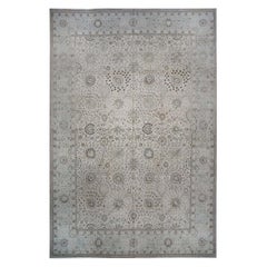 Antiker persischer Täbris-Teppich des 20. Jahrhunderts 12x19 aus Knochen und Grau, handgefertigt