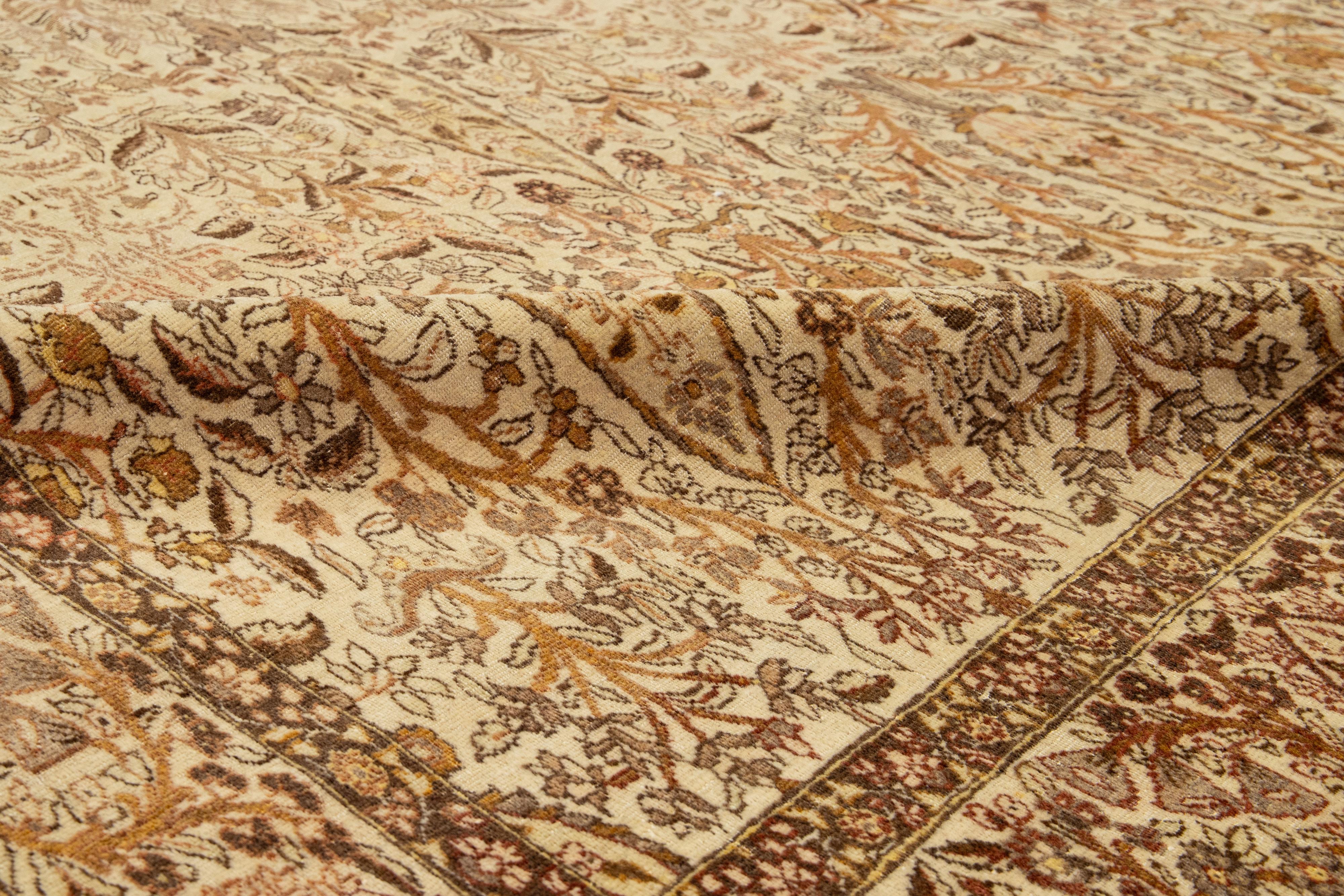 20th Century Antique Persian Tabriz Handmade Beige Wool Rug With Allover Pattern In Good Condition For Sale In Norwalk, CT