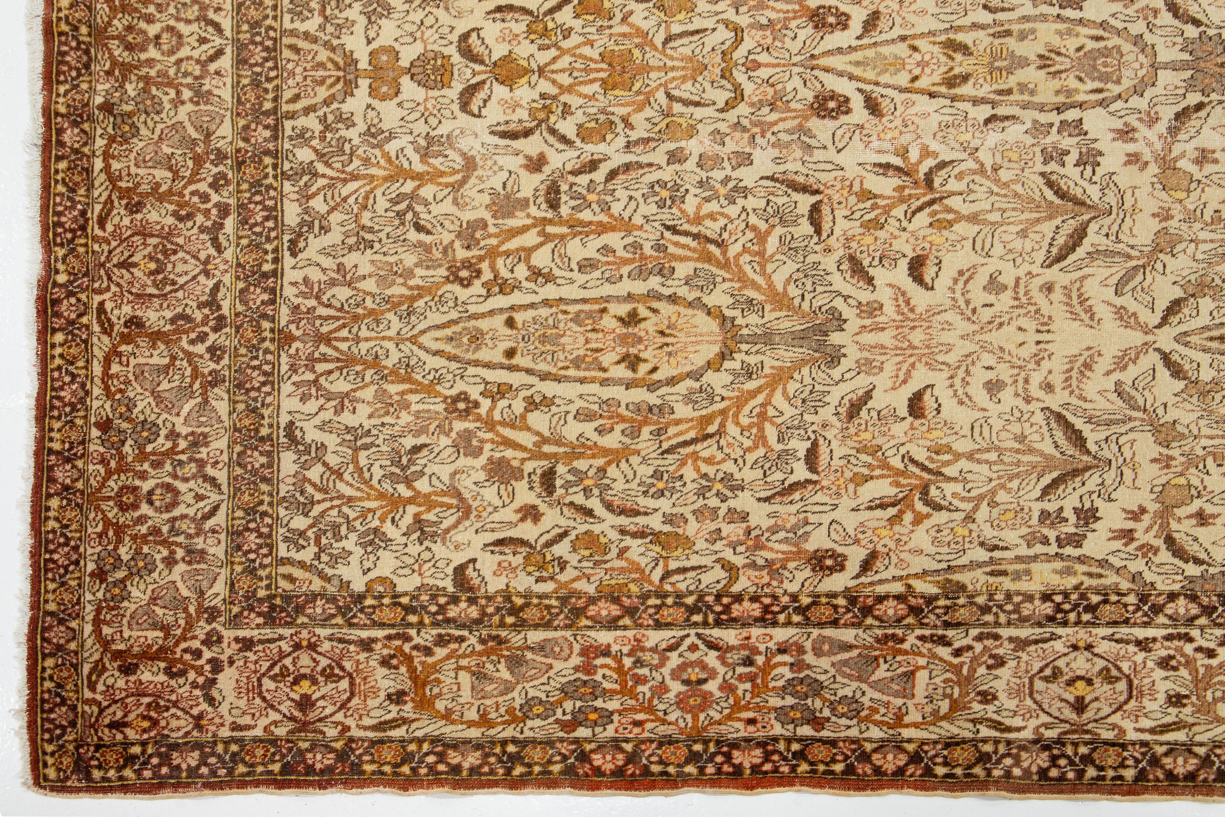 20th Century Antique Persian Tabriz Handmade Beige Wool Rug With Allover Pattern For Sale 4